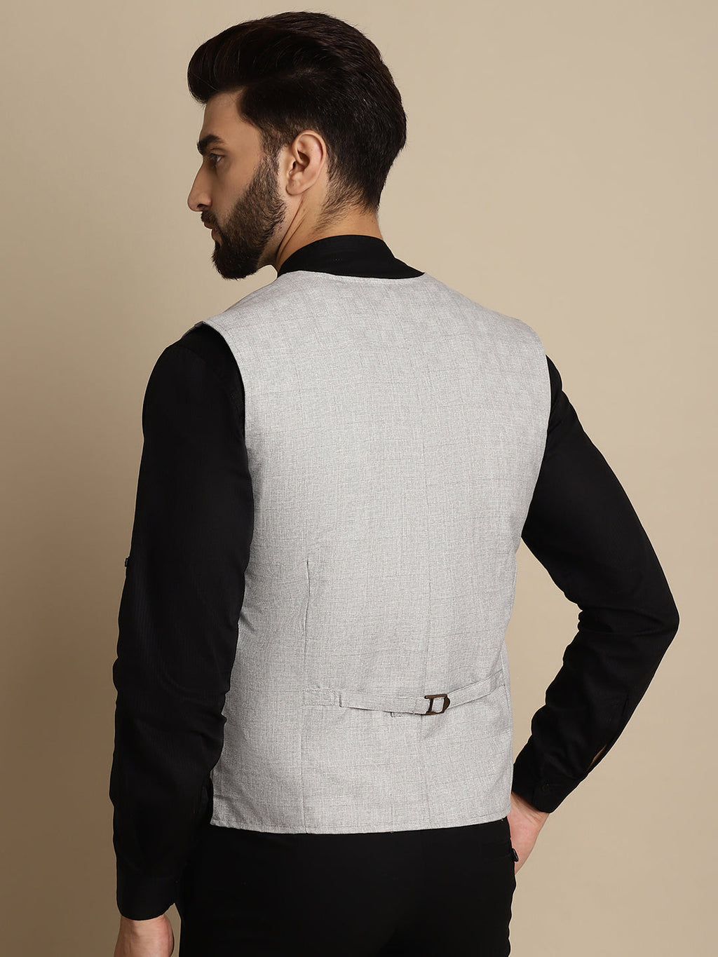 Even Apparels Men's Grey Double Breast Waistcoat