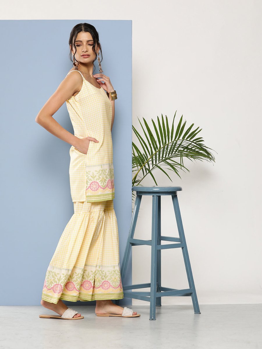 Ahalyaa Women Yellow Kurta with Sharara & With Dupatta