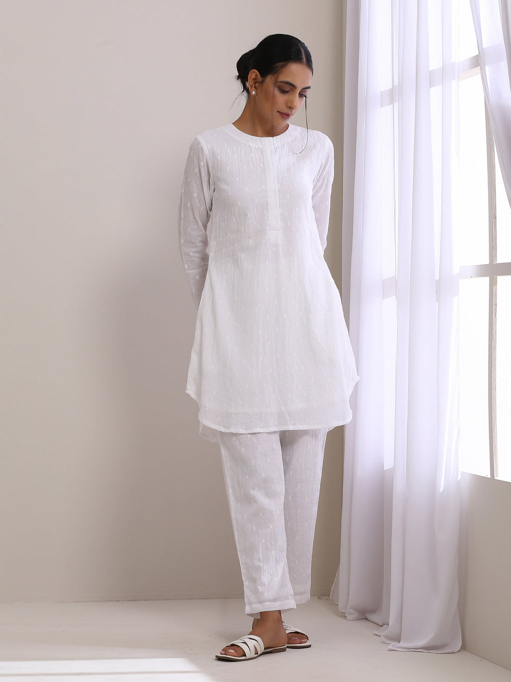 trueBrowns White Dobby Front Placket Co-Ord Set