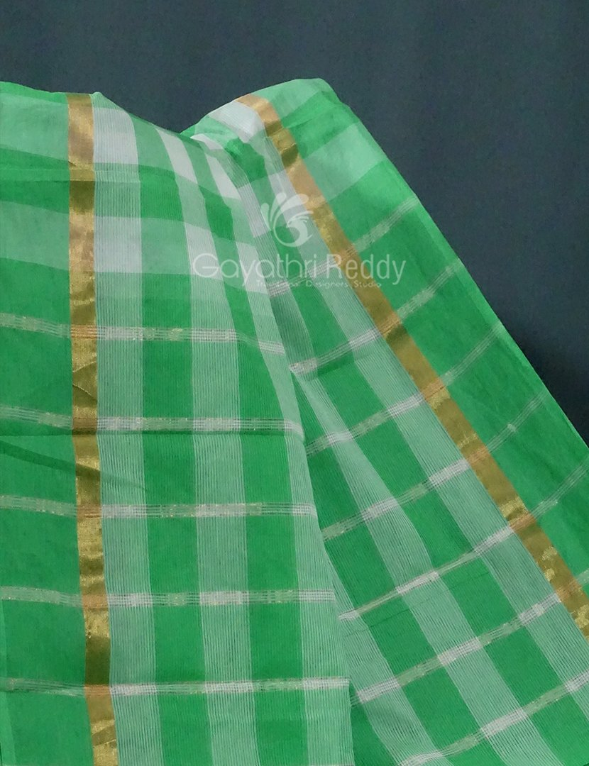 Cream And Green Colored With Checks Pure Mangalgiri Cotton Saree By Gayathri Reddy Designer Studio