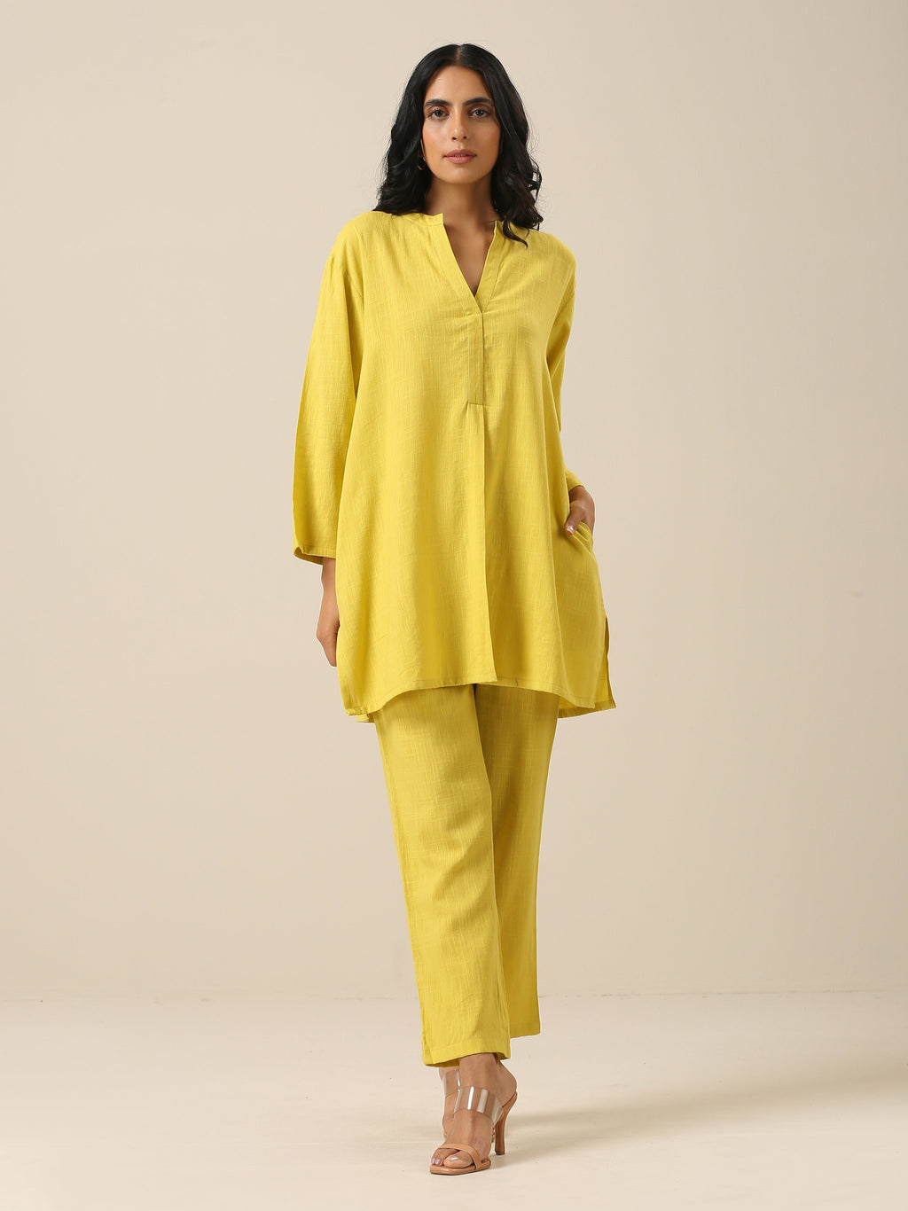 trueBrowns Lime Slub Texture Relax Fit Co-Ord Set