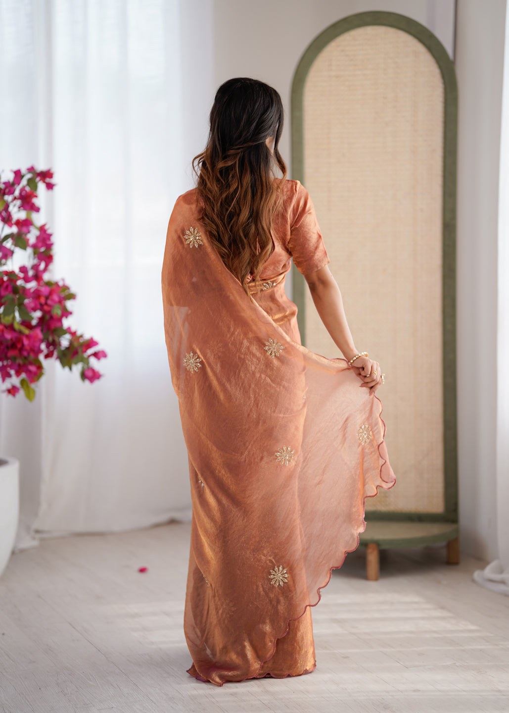 Evanik Designer Heavy Fendy Satin With Beads Embroidered Work Saree With Unstitched Blouse