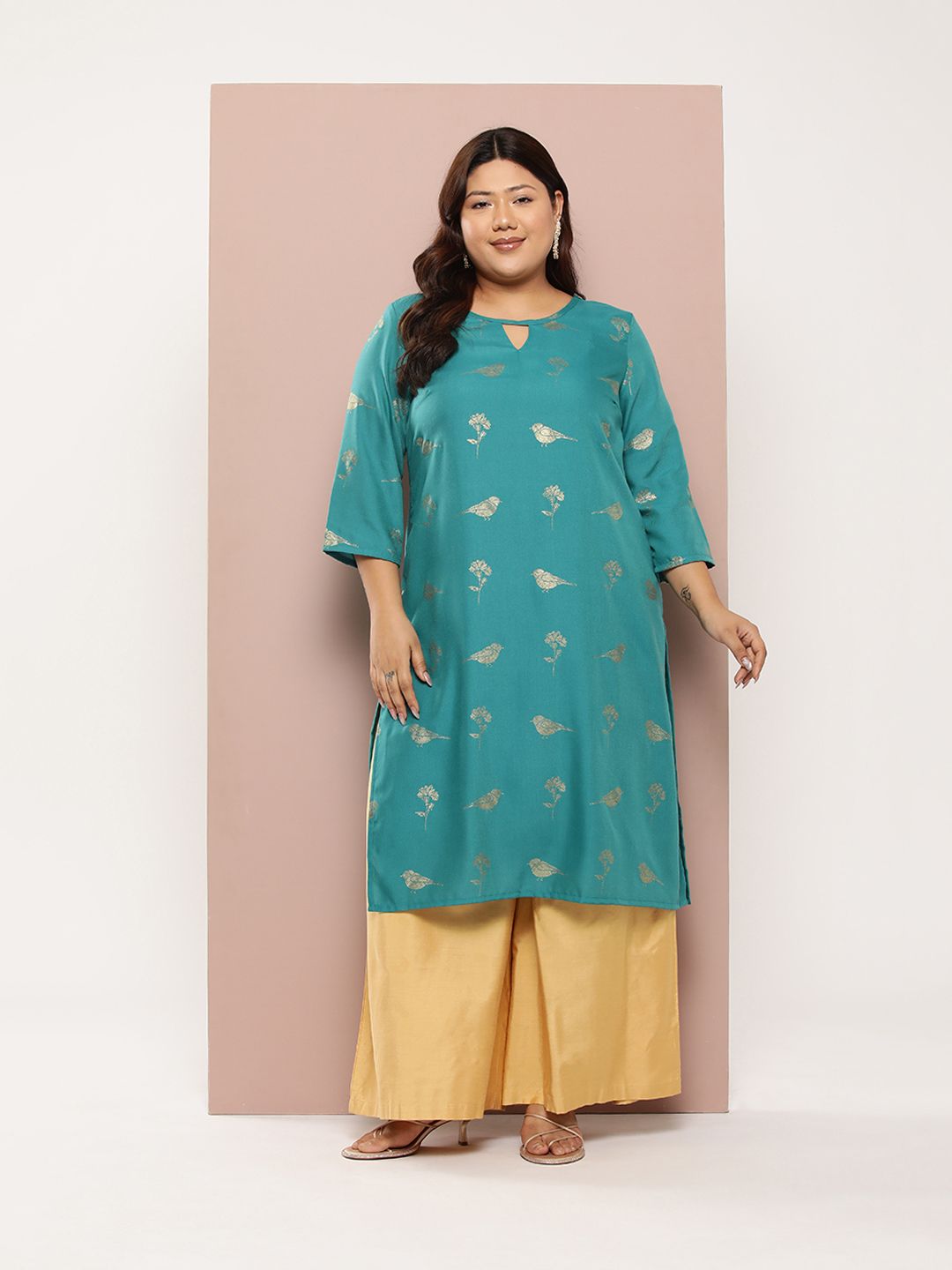 Sztori Plus Size Ethnic Motifs Printed Straight Kurta