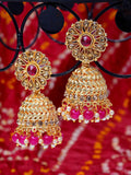 Shining Diva Gold-Polished Pink Dome Shaped Jhumkas