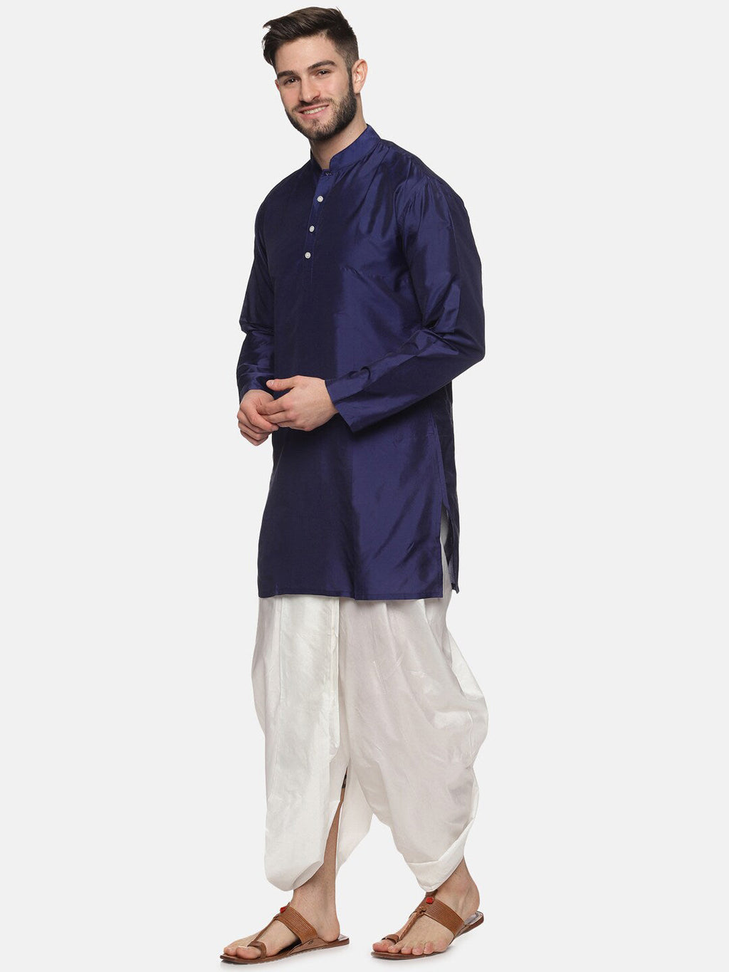 Sethukrishna Men Navy Blue Kurta with Dhoti Pants