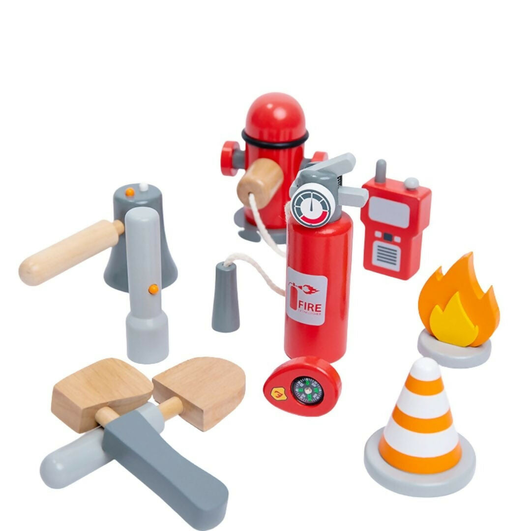 Nesta Toys Wooden Firefighter Pretend Play Toy with Fireman Costume Kit (14 Pcs)