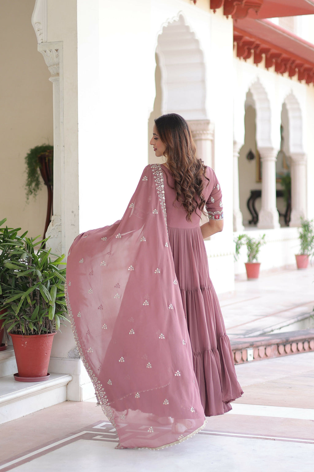 Joban Fashion Peach Readymade Kurta Set With Sequence embroidery Work