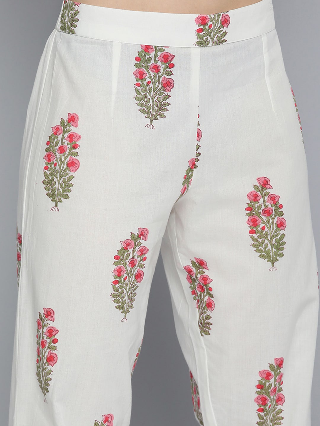 HERE&NOW Women Floral Printed Regular Pure Cotton Kurta with Trousers & With Dupatta