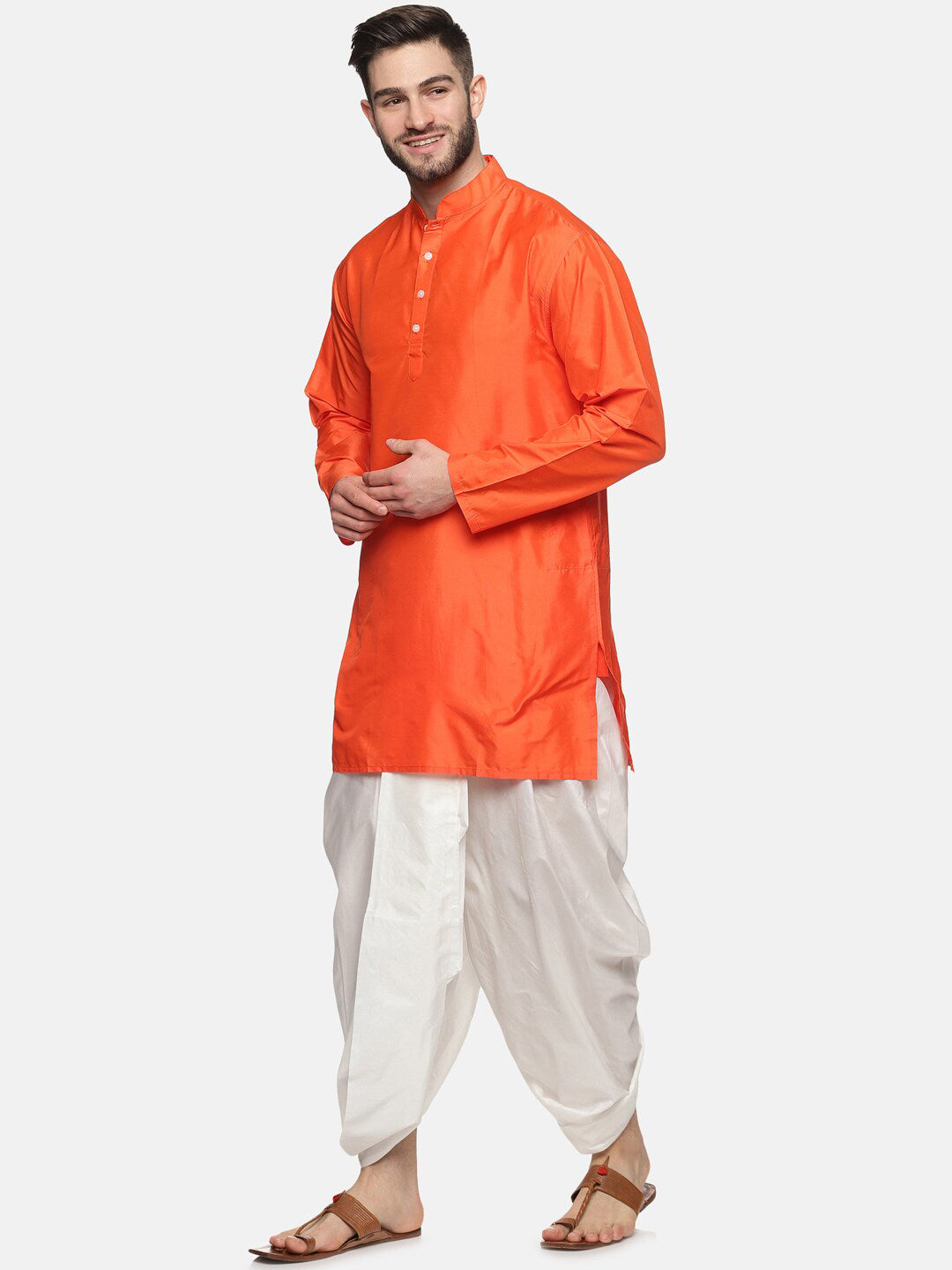 Sethukrishna Men Orange Kurta with Dhoti Pants