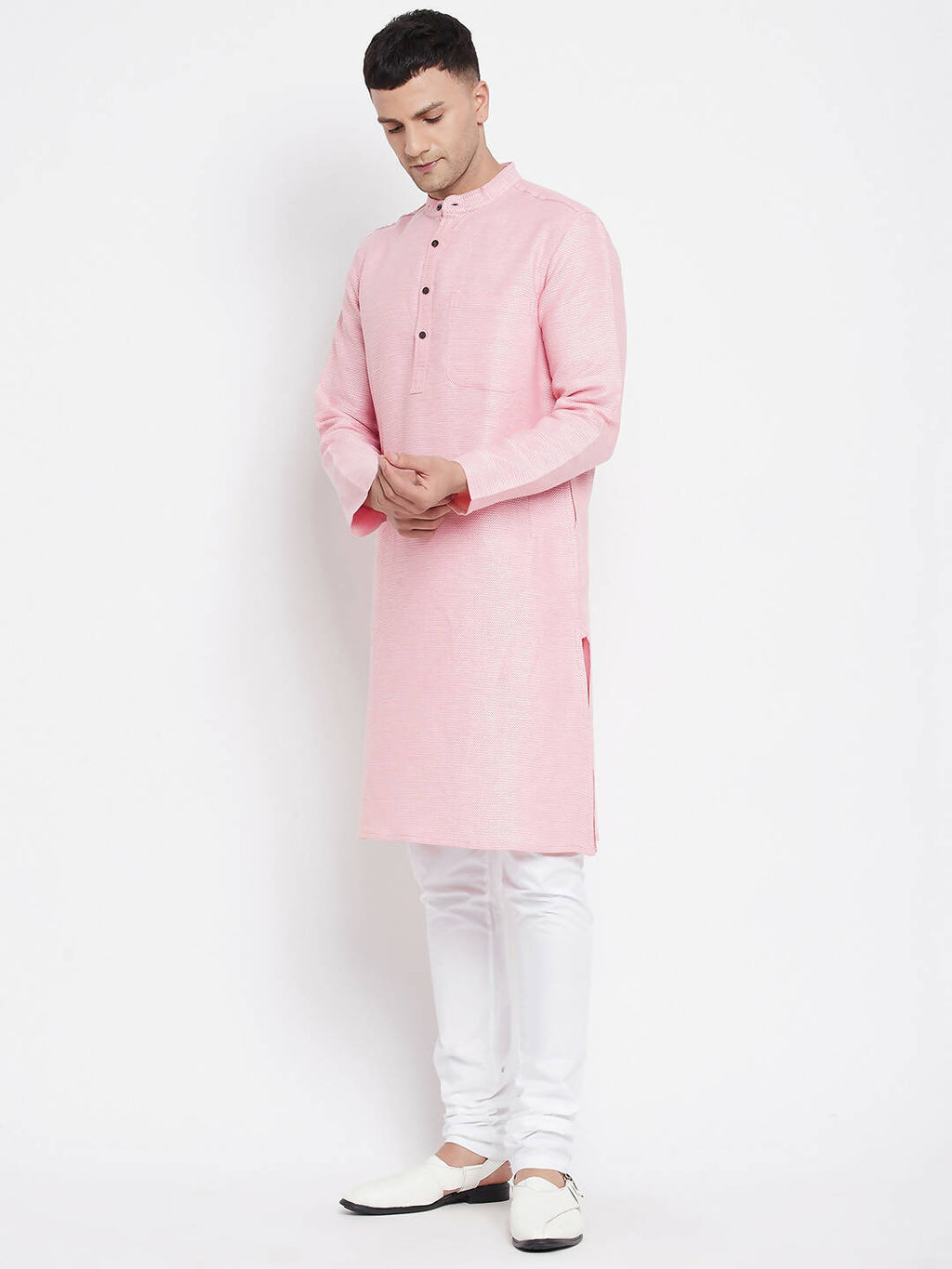 Even Apparels Pink Pure Cotton Men's Kurta With Band Collar