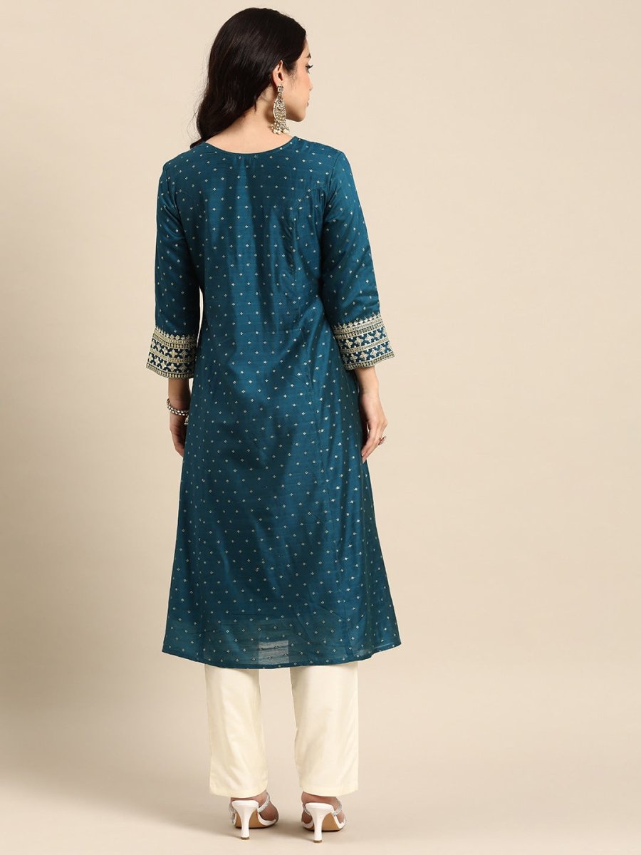 All About You Ethnic Motifs Embroidered Sequinned Kurta With Trousers