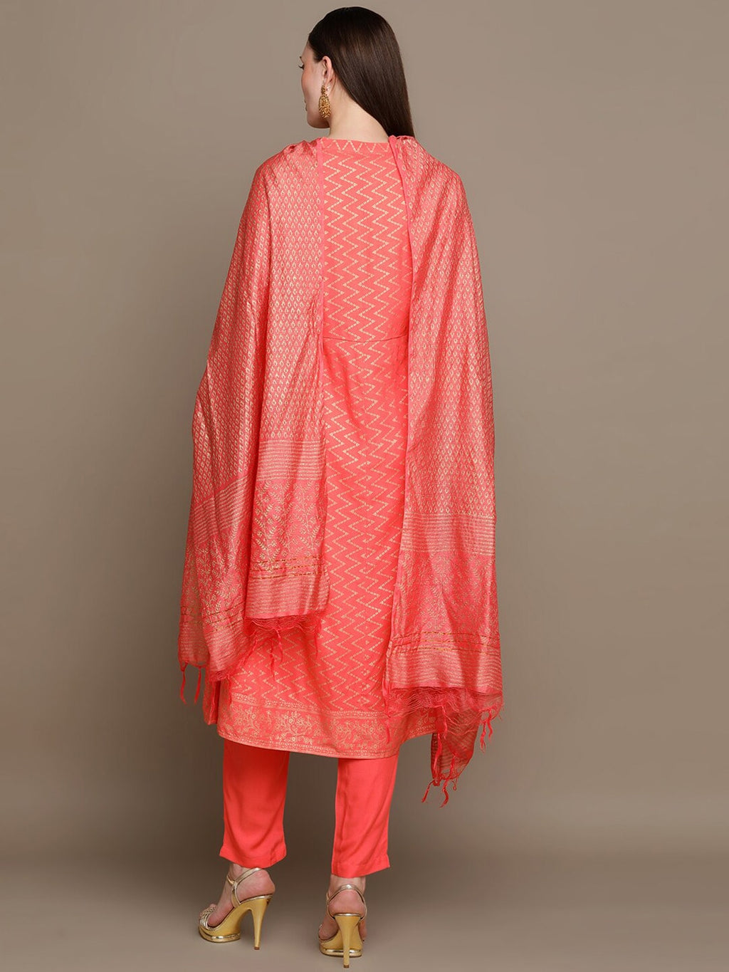 HERE&NOW Chevron Printed Kurta with Trousers & Dupatta