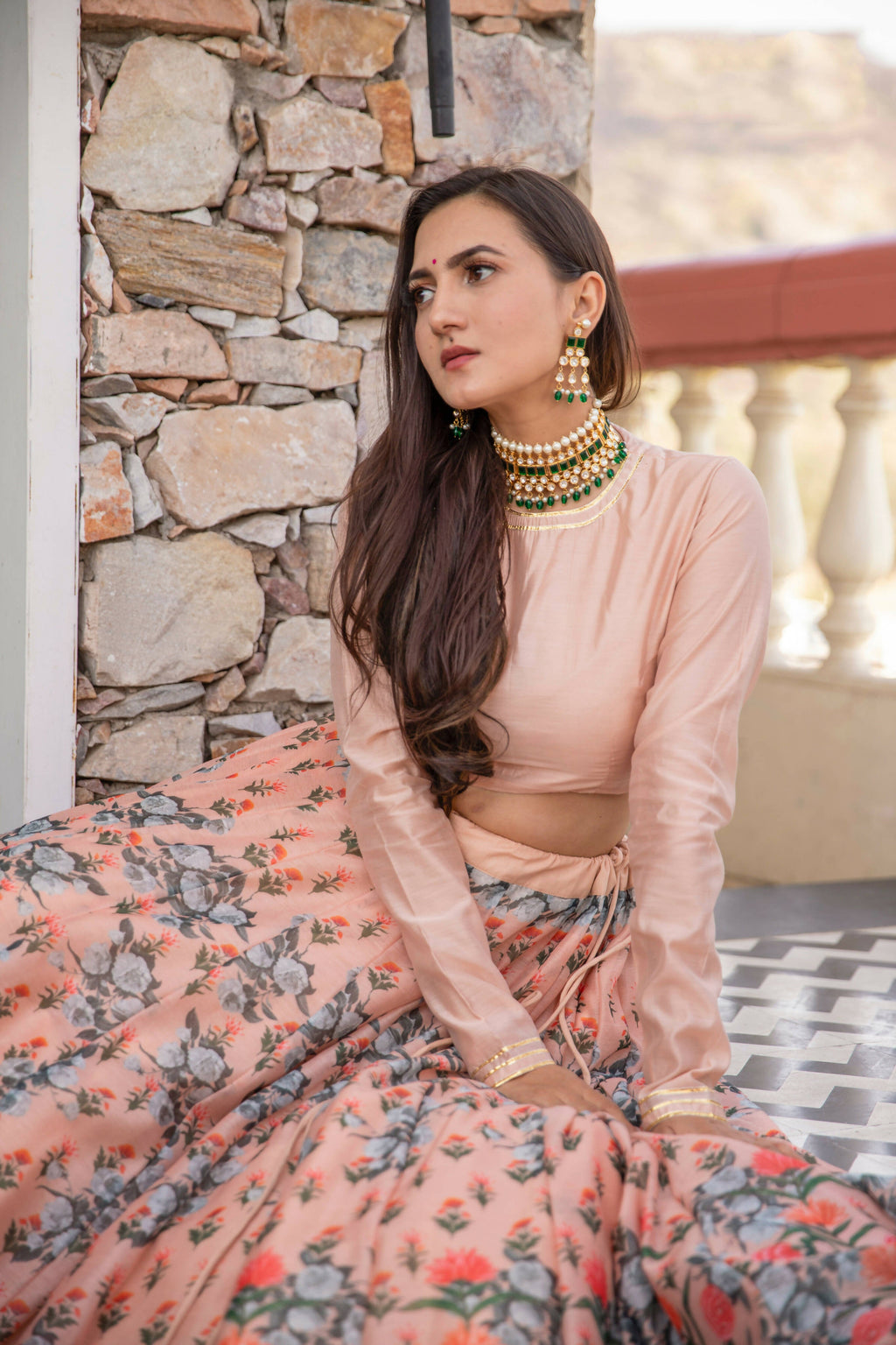 Wedding Designer Light Peach Chanderi Designer Lehenga - Anbazaar