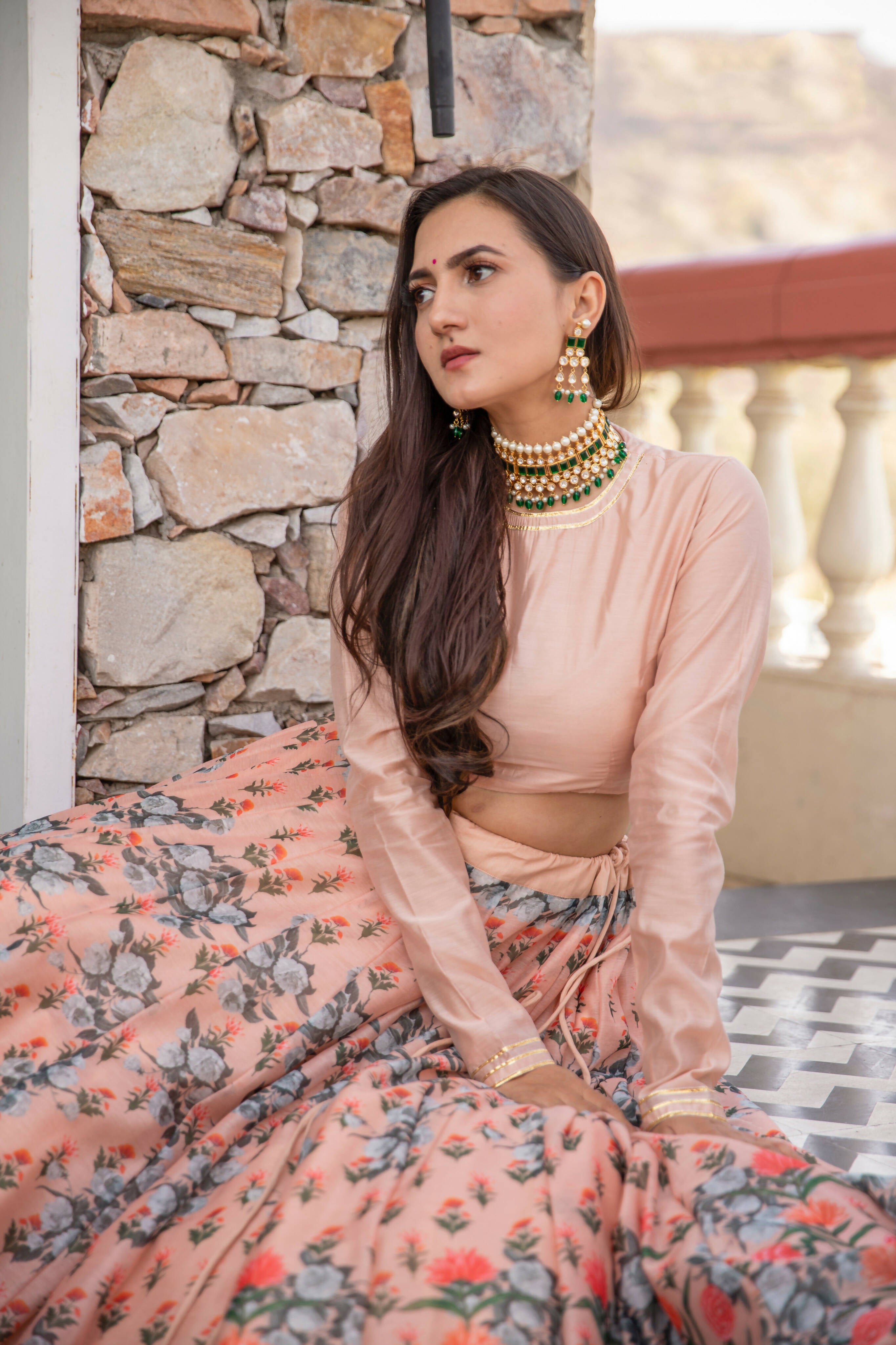 Wedding Designer Light Peach Chanderi Designer Lehenga - Anbazaar