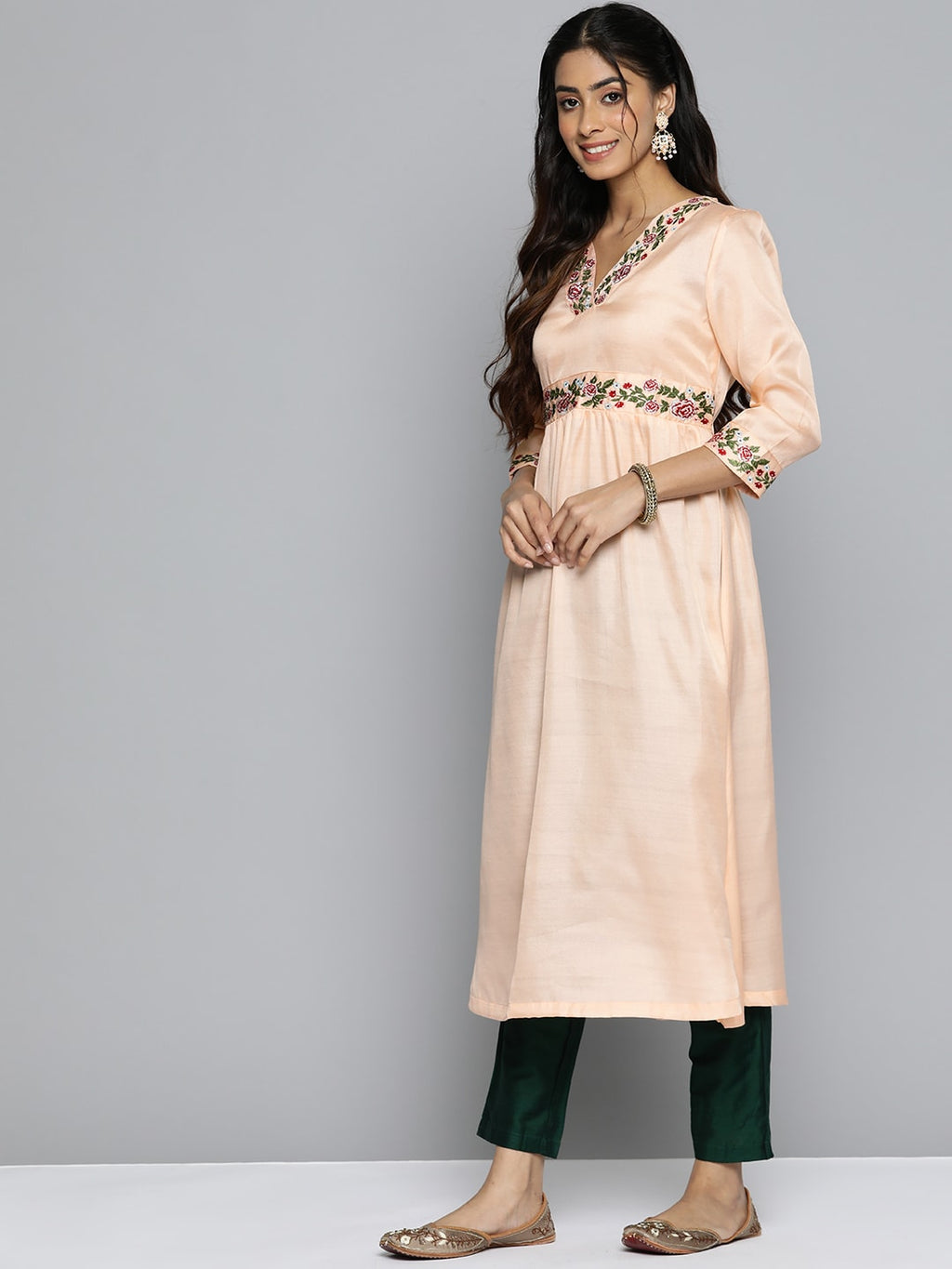HERE&NOW Women Floral Embroidered Empire A-Line Kurta