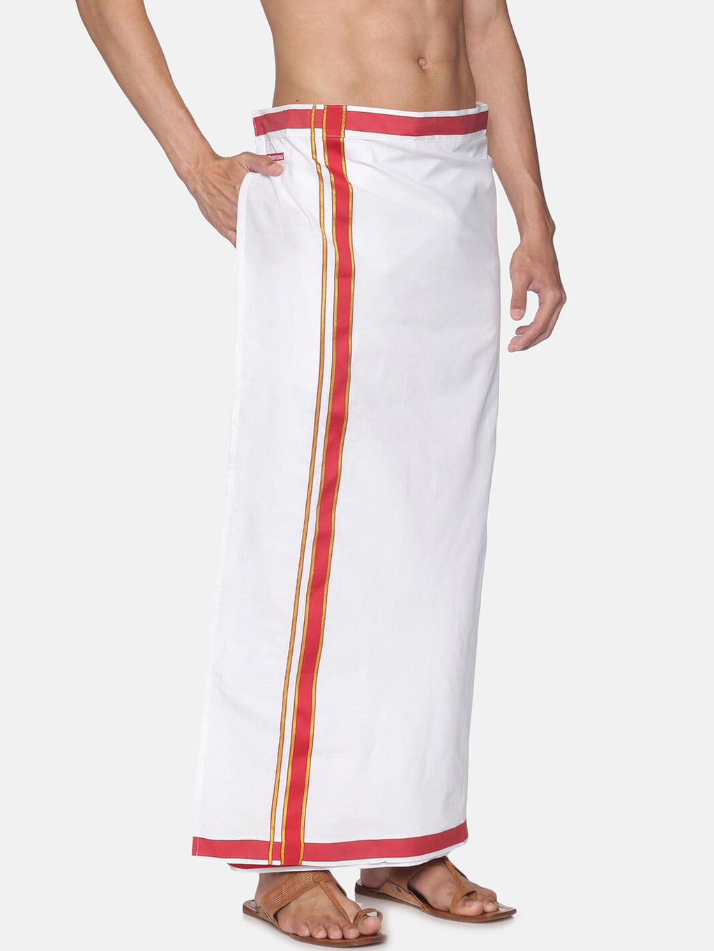 Sethukrishna Men White Solid Cotton Readymade Dhoti