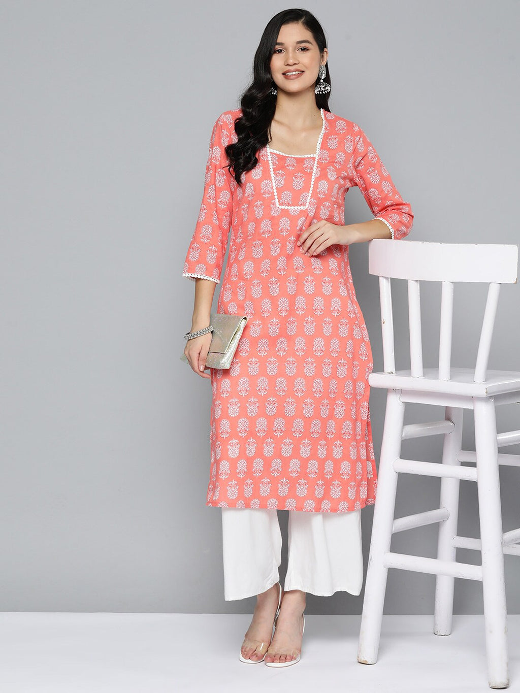 HERE&NOW Pure Cotton Floral Printed Straight Kurta