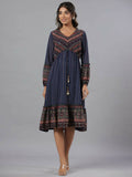 Juniper Women Navy Blue Georgette Printed Midi Dress