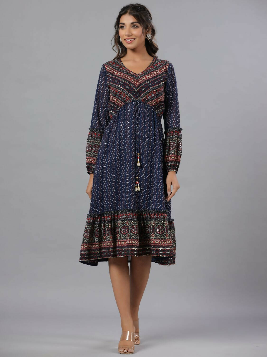 Juniper Women Navy Blue Georgette Printed Midi Dress