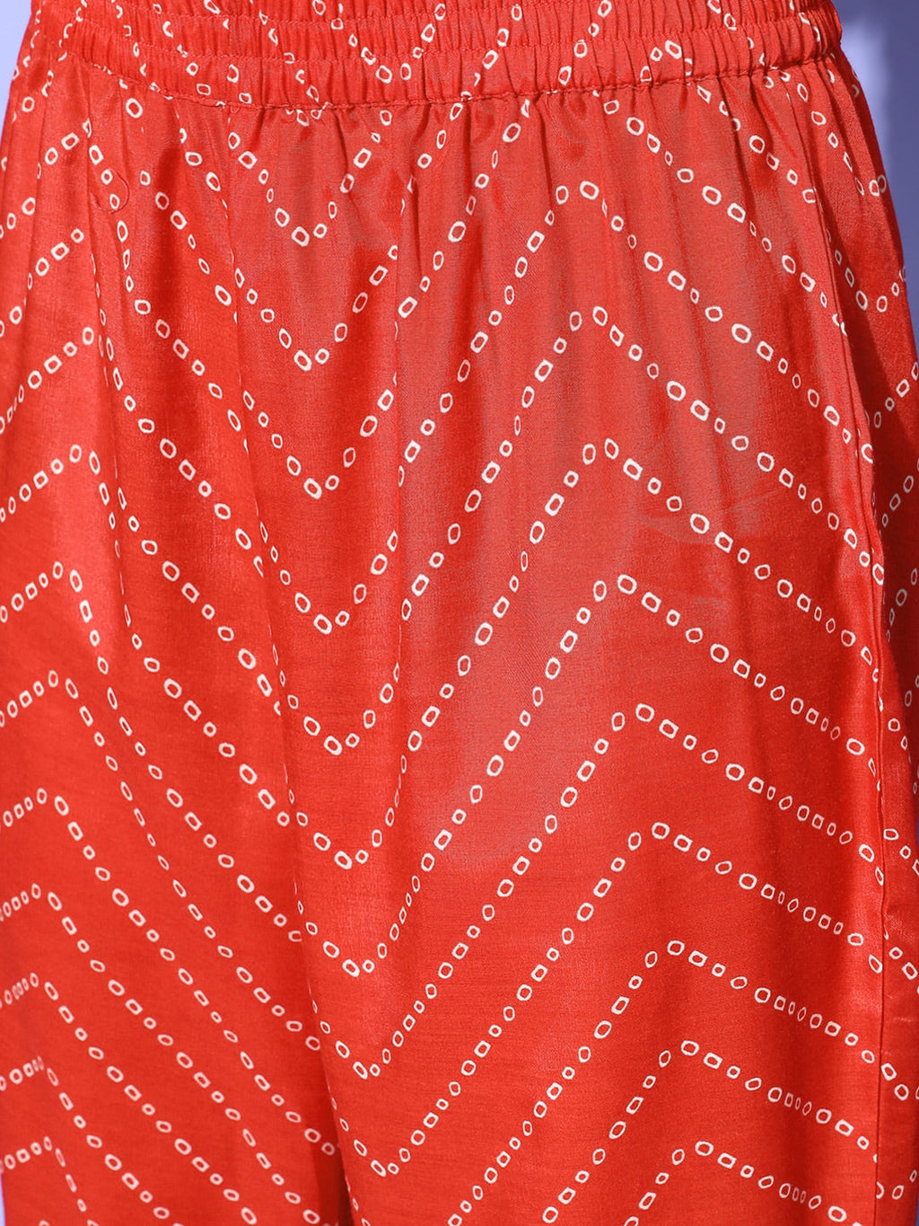 HERE&NOW Women Bandhani Polyester Fusion Bottom Kurta Set