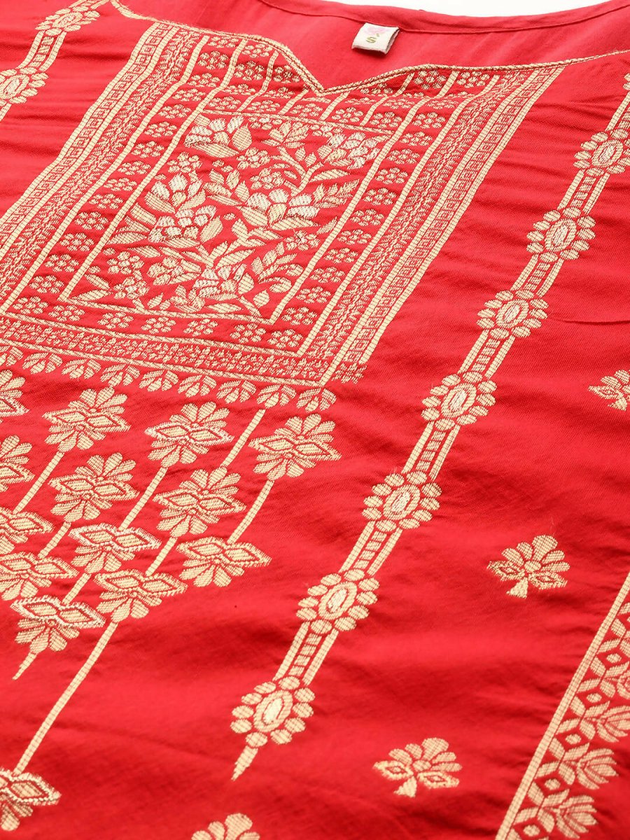 Ahalyaa Women Red Ethnic Motifs Kurta with Trousers