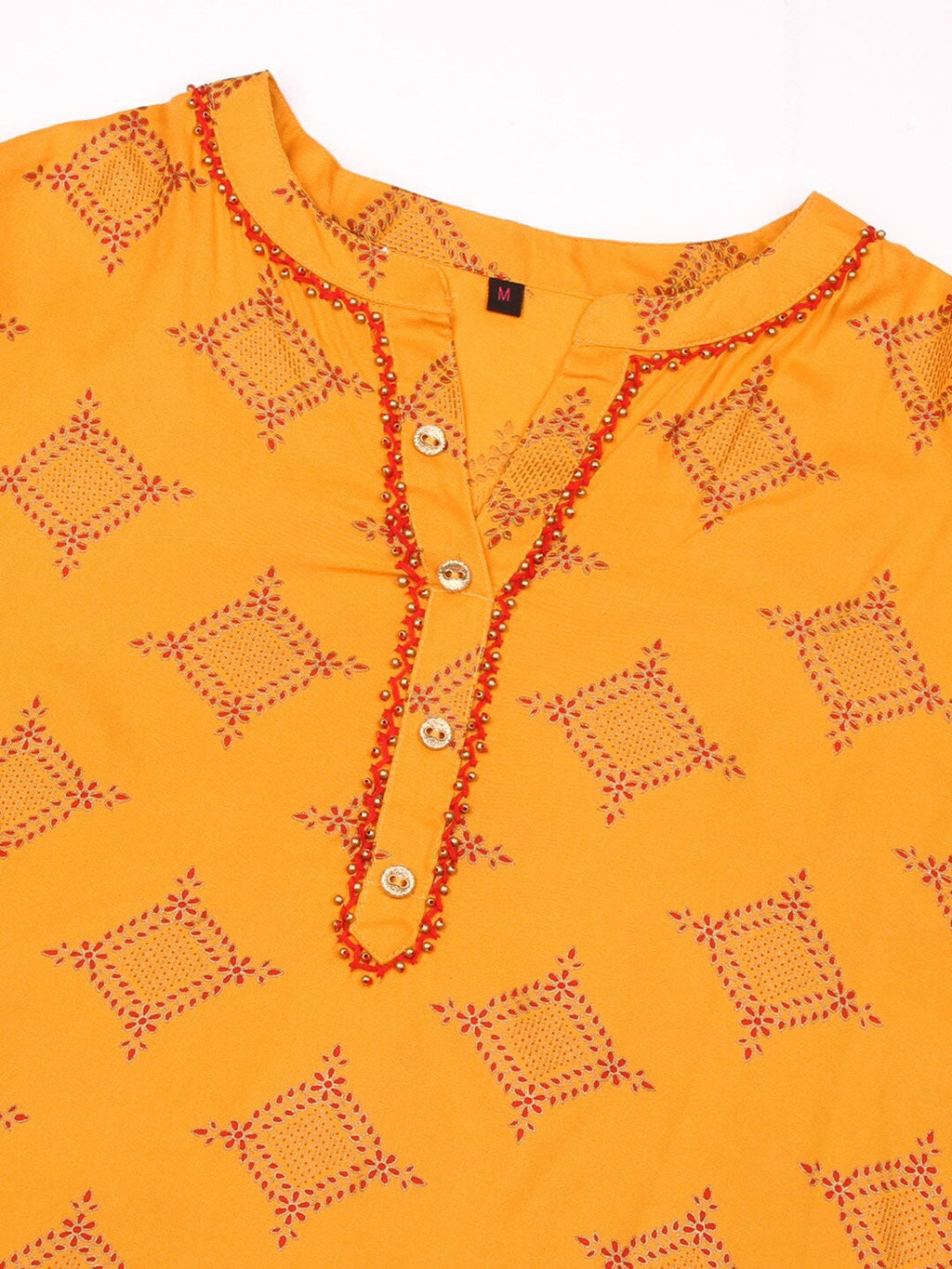 HERE&NOW Mustard Yellow & Red Ethnic Motifs Printed Kurta