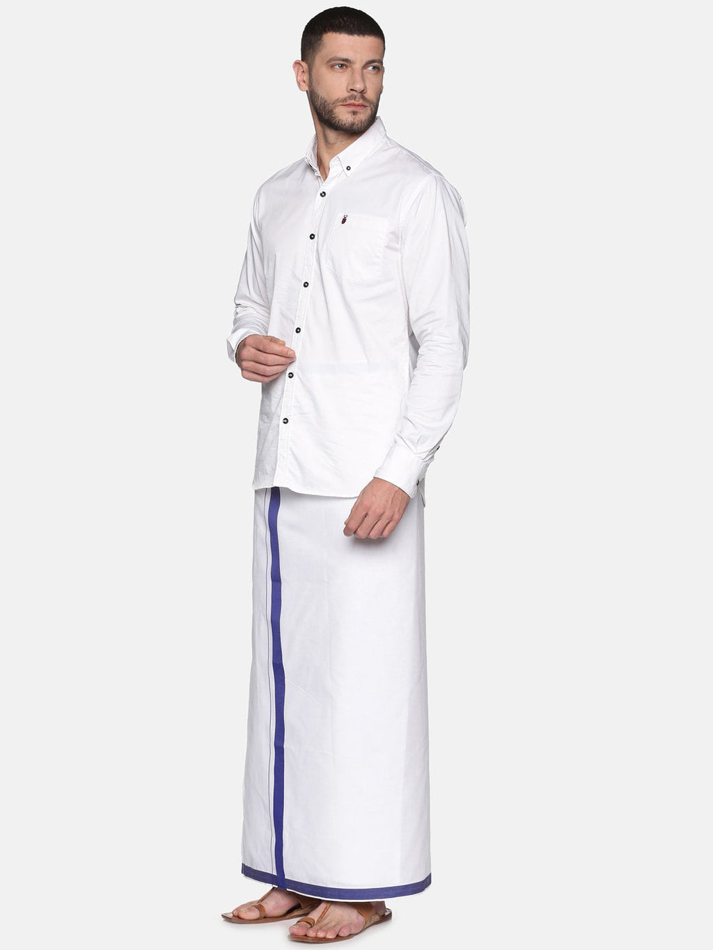 Sethukrishna Mens White Solid Readymade Cotton Dhoti
