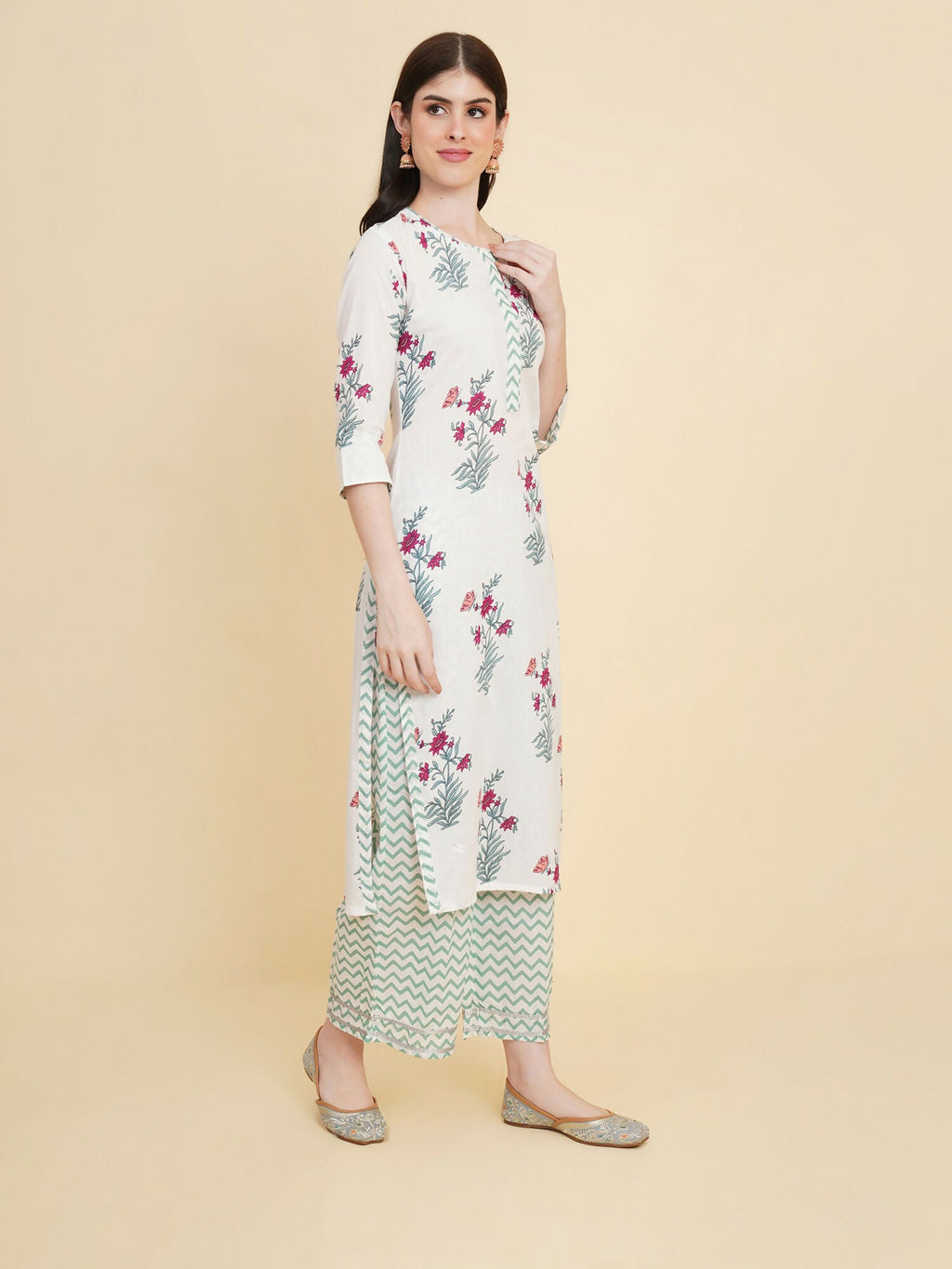Designer Stylish white Cotton Stitched Suit With Dupatta - Tanisha