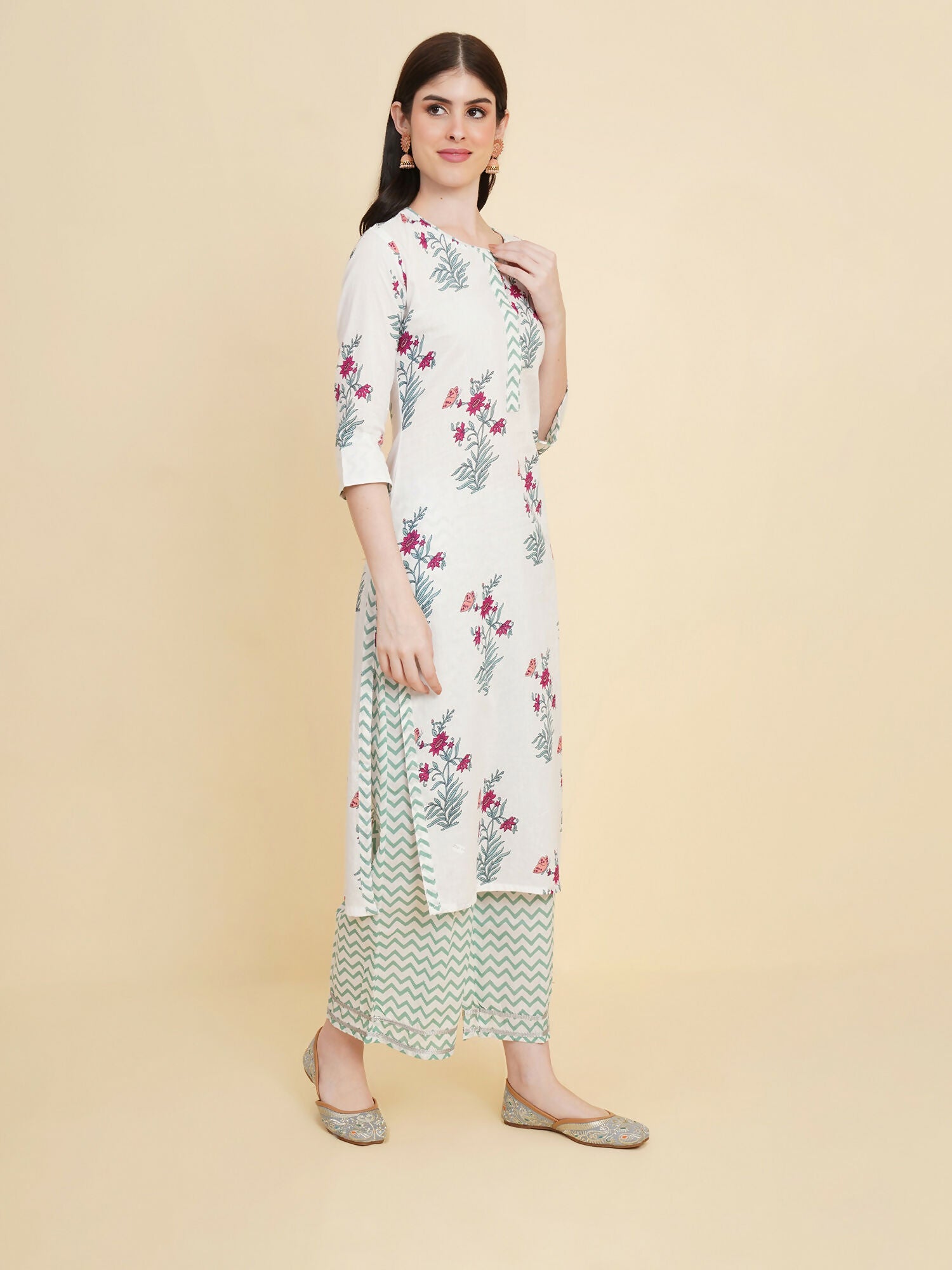 Designer Stylish white Cotton Stitched Suit With Dupatta - Tanisha