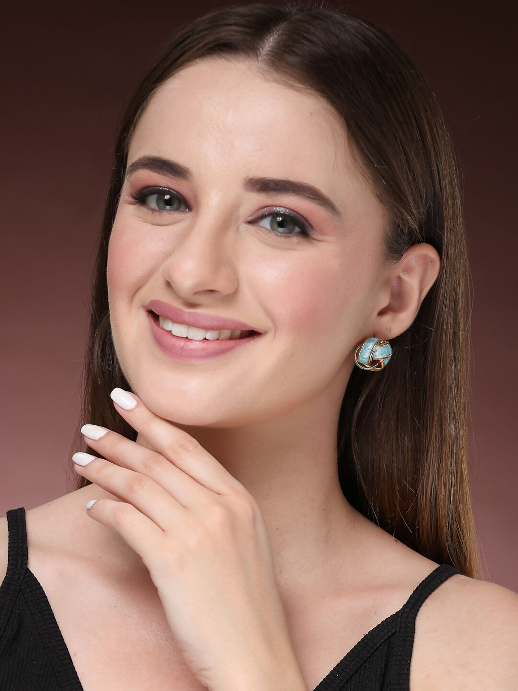 NVR Women's Turquoise Blue Floral Shape Stud Earrings
