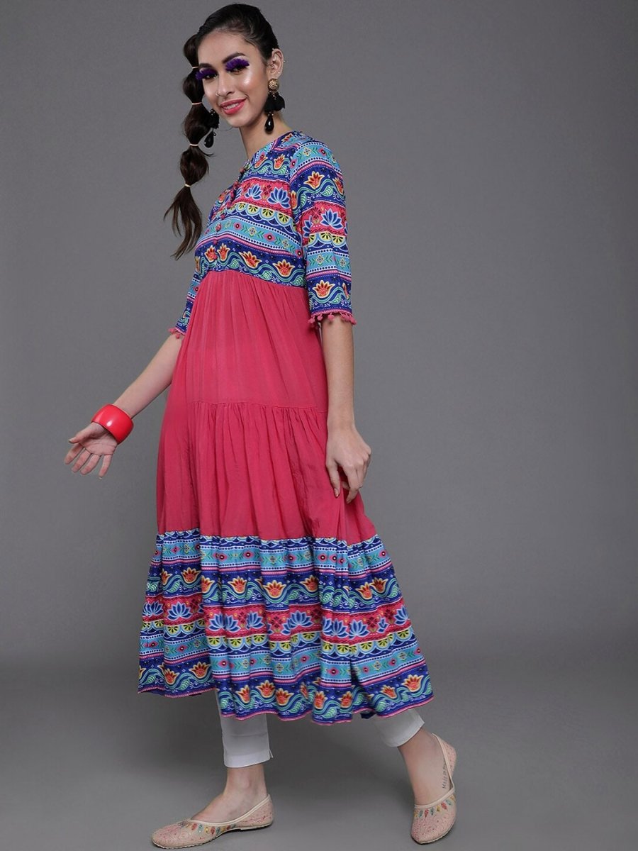 Aks Ethnic Motifs Printed Mandarin Collar Cotton Silk Anarkali Kurta
