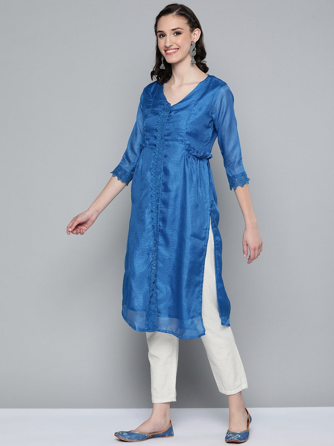 HERE&NOW Women Blue Self-Design Kurta