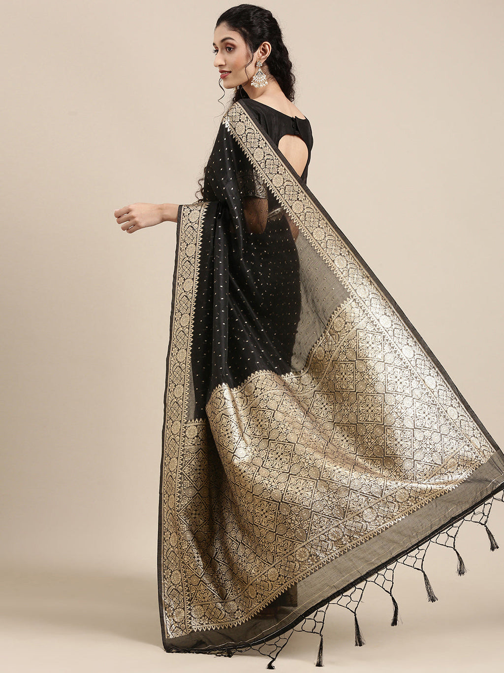 Saree Mall Black Woven Design Zari Silk Blend Banarasi Saree