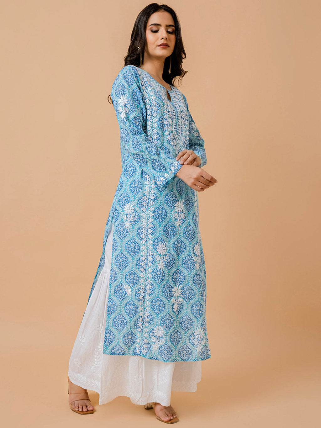 HOUSE OF KARI Ethnic Motifs Printed Cotton Panelled Chikankari Kurta