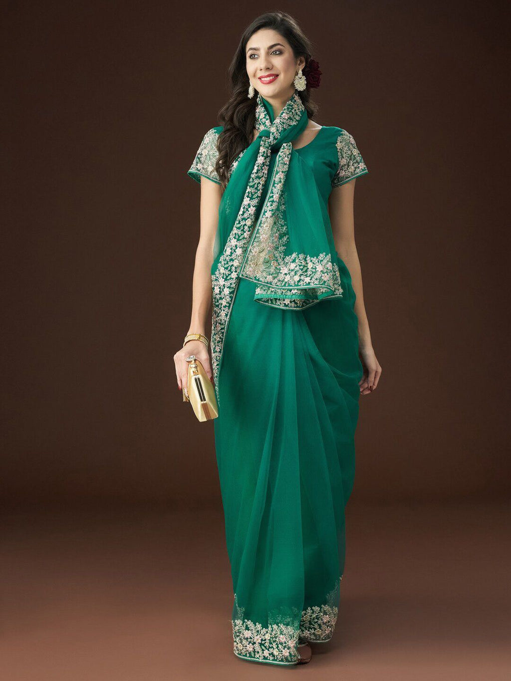 kasee Floral Embroidered Net Saree