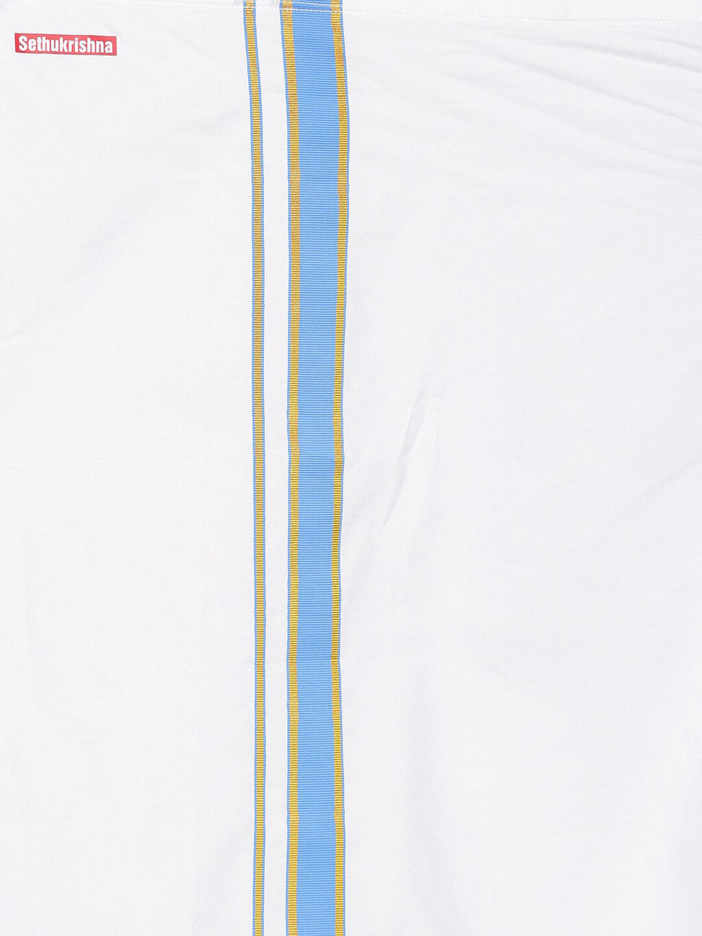 Sethukrishna Boys Blue & White Solid Shirt and Veshti Set