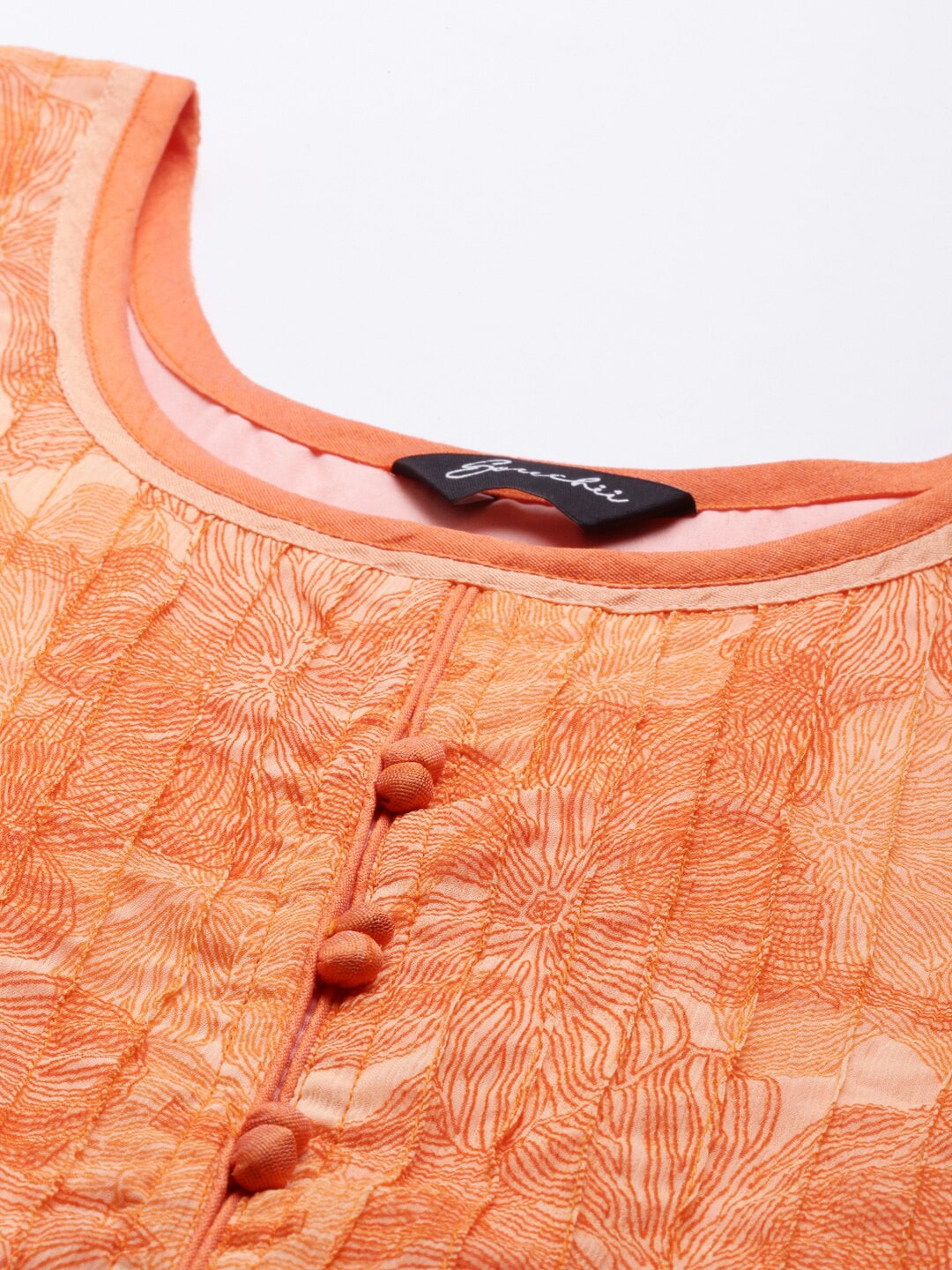 Souchii Orange Floral Chiffon Midi Dress