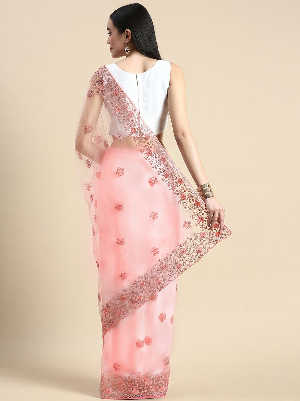 kasee Floral Embroidered Net Saree
