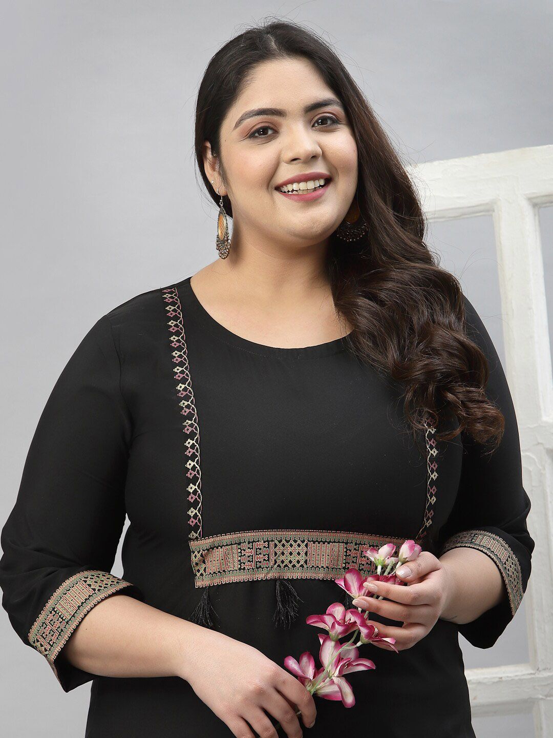 Sztori Plus Size Ethnic Motifs Printed Regular Kurta with Trousers