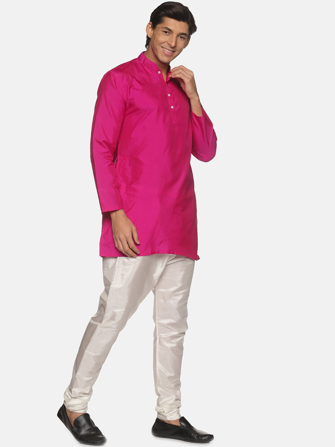 Sethukrishna Men Pink Solid Kurta with Pyjamas