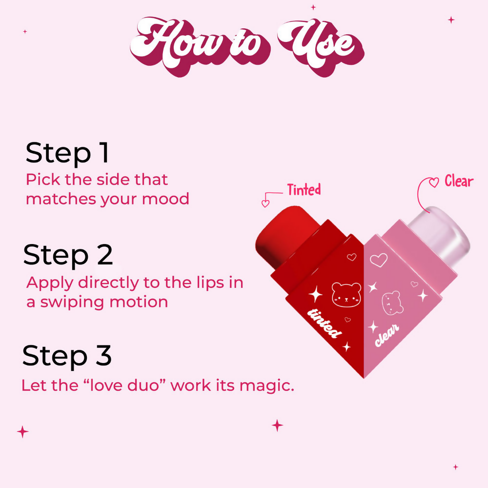 Blue Heaven Love Duo 2-In-1 Clear & Tinted Lip Balm - Pookie (Clear + Strawberry)