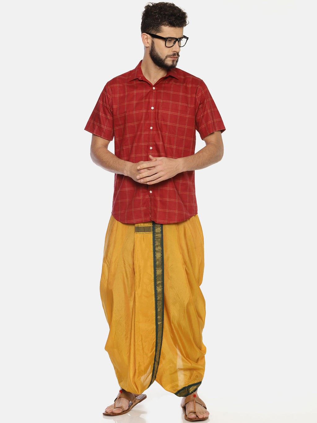 Sethukrishna Men Mustard Yellow Solid Readymade Dhoti Pant