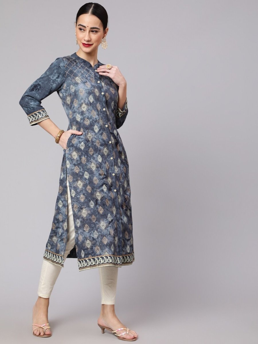 Aks Ethnic Motifs Printed Mandarin Collar Straight Kurta