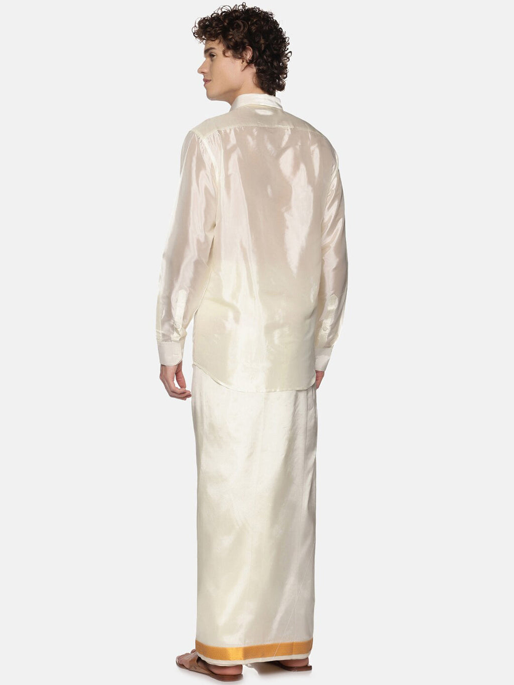 Sethukrishna Men Cream-Coloured Solid Dhoti