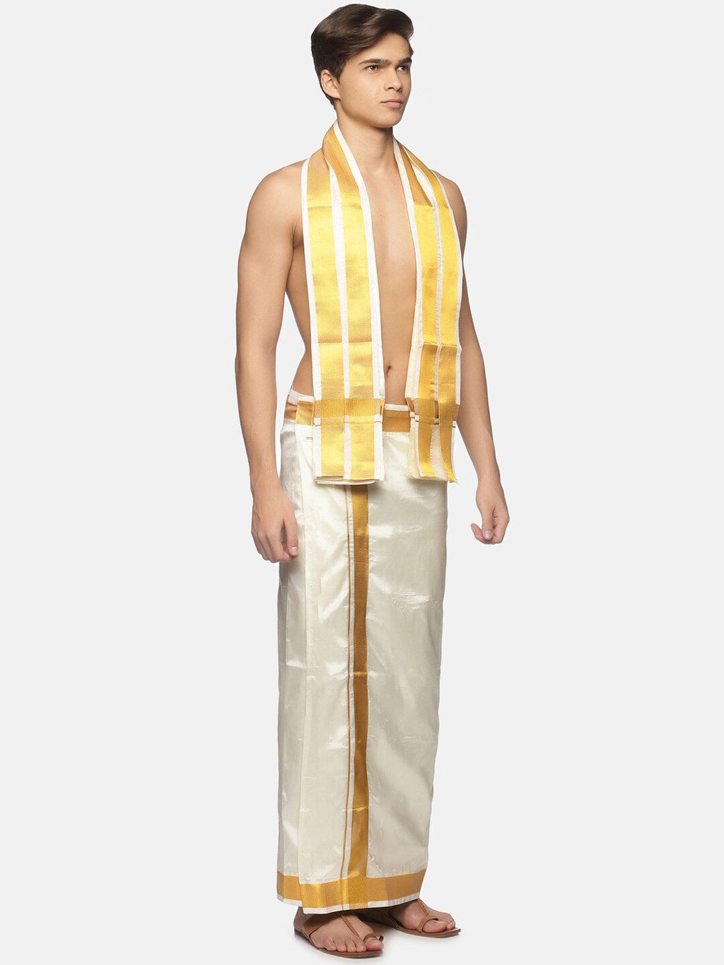 Sethukrishna Cream-Coloured Solid Dhoti For Men