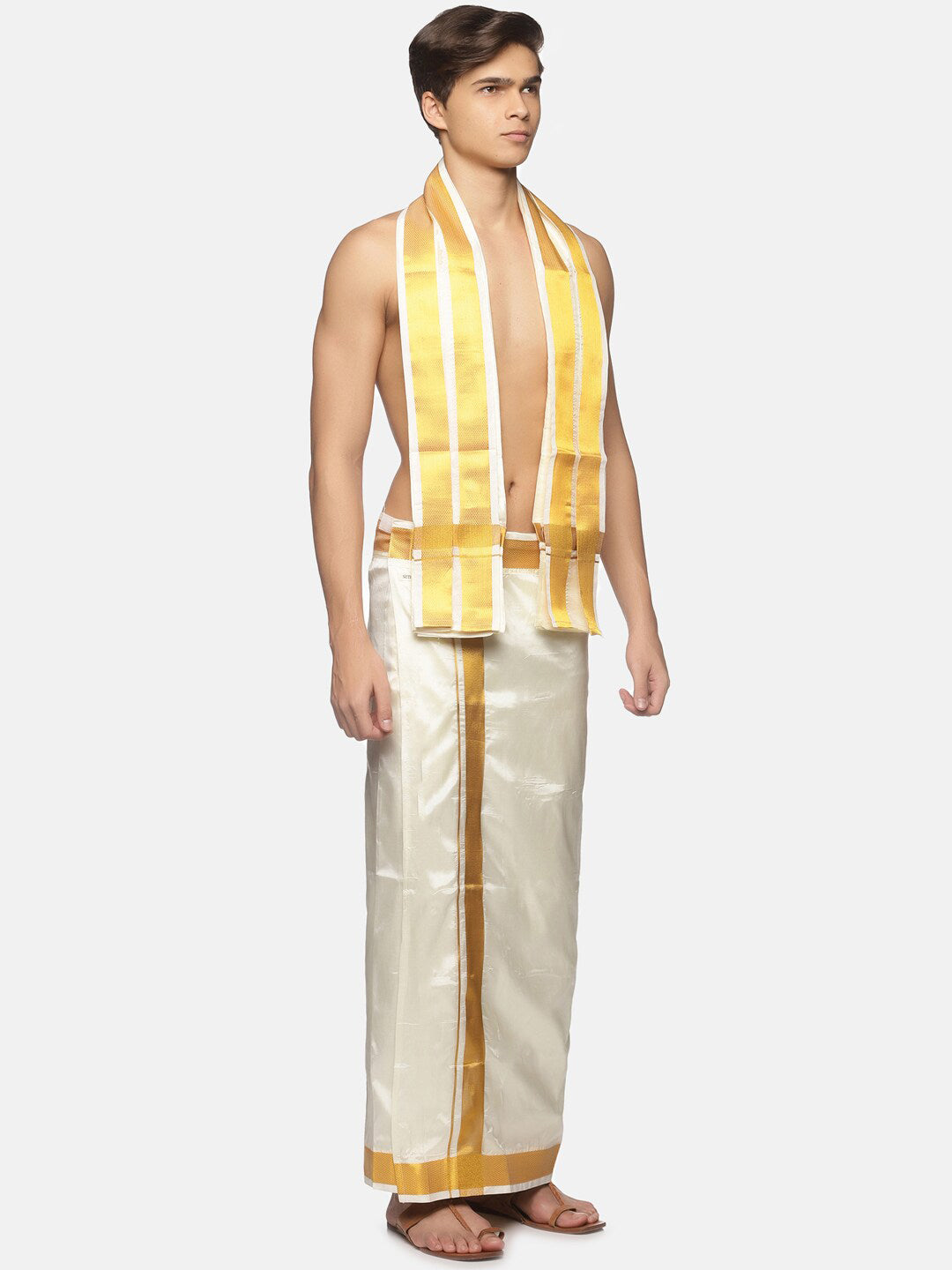 Sethukrishna Cream-Coloured Solid Dhoti For Men