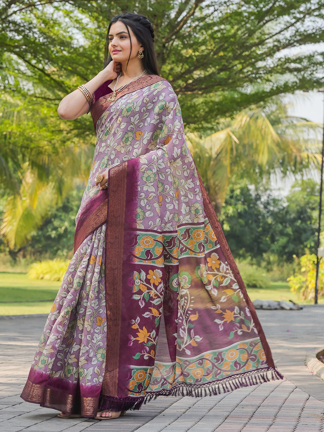 Tikhi Imli Floral Printed Zari Ready to Wear Saree