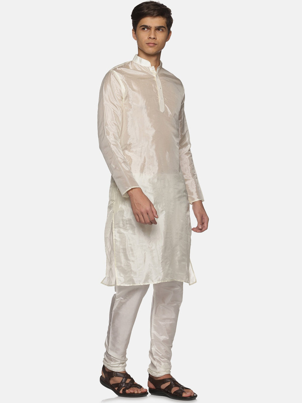 Sethukrishna Men Cream-Coloured Kurta with Pyjamas