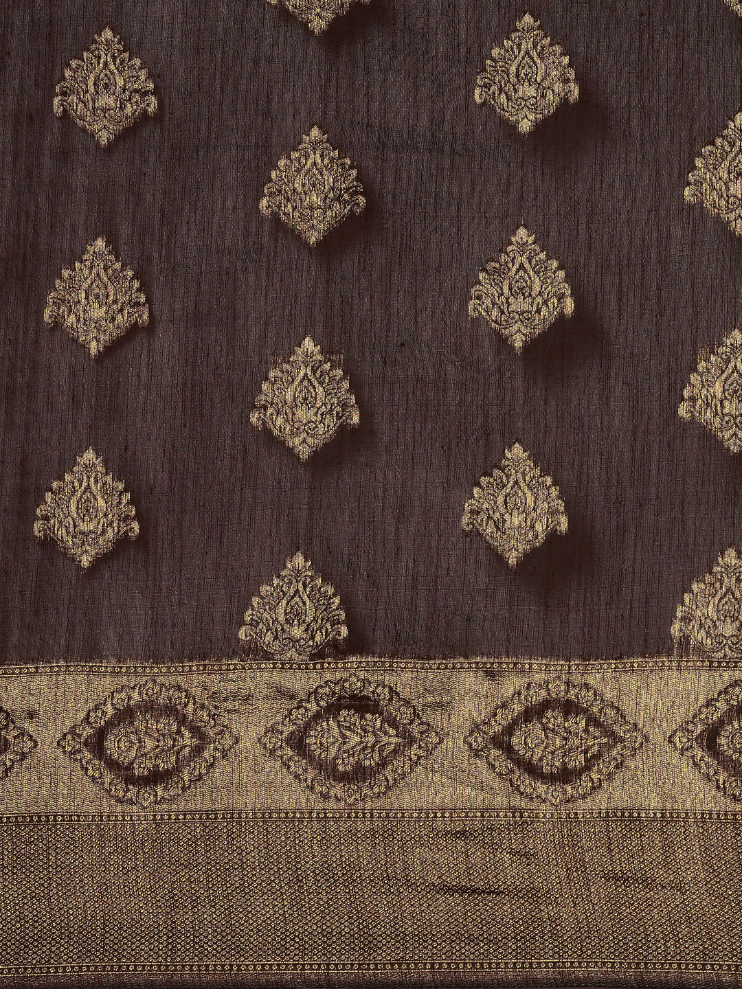 Saree Mall Brown Ethnic Motifs Linen Blend Banarasi Saree