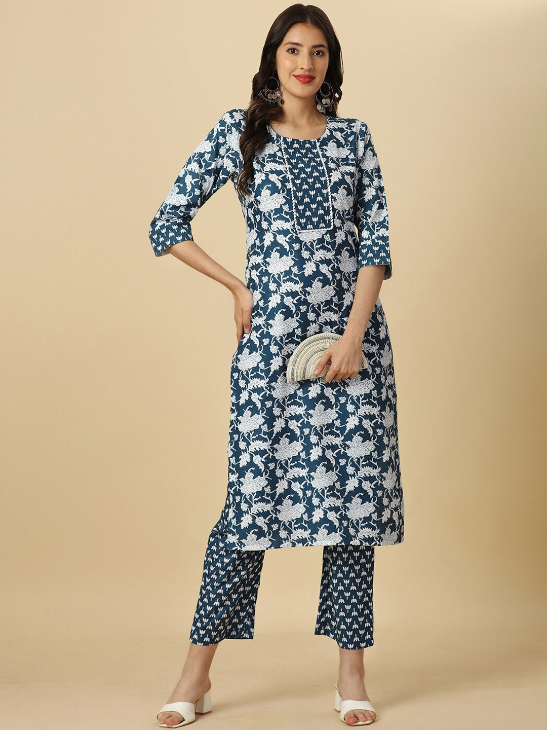 HERE&NOW Floral Printed Regular Kurta with Trousers